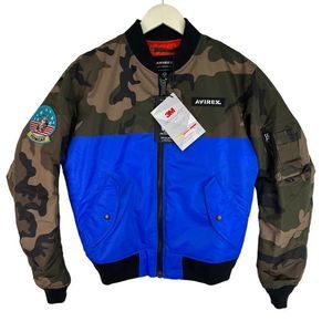 New Avirex Men Camo Olive Blue Bomber Jacket Military Flight Garment US S, L